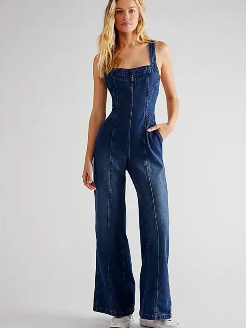 Free People We The Free Kendra Jumpsuit Inky Indigo Denim Small